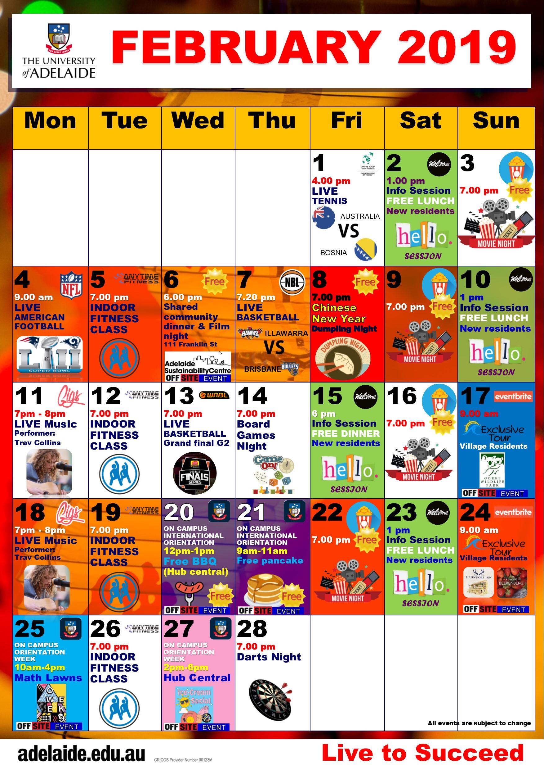 Calendar of Social Events FEBRUARY 2019 Service